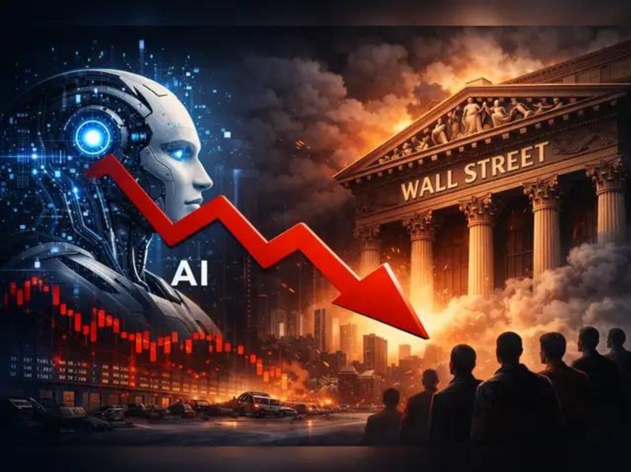 AI 버블 붕괴와 월스트리트 충격 가능성을 상징적으로 보여주는 이미지