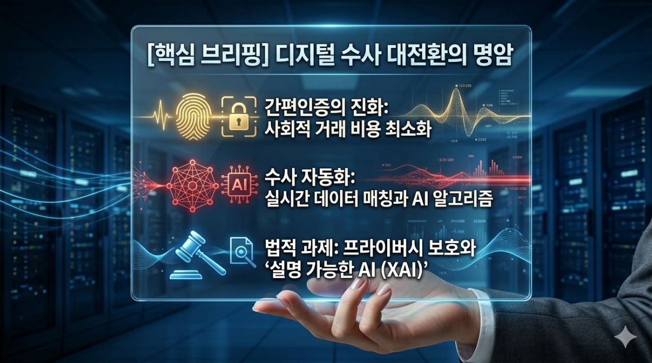 사업자 간편인증과 수사 자동화의 핵심 쟁점을 요약한 브리핑 이미지