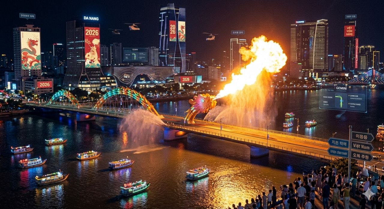 다낭 용다리 야경과 시내 분위기를 보여주는 이미지