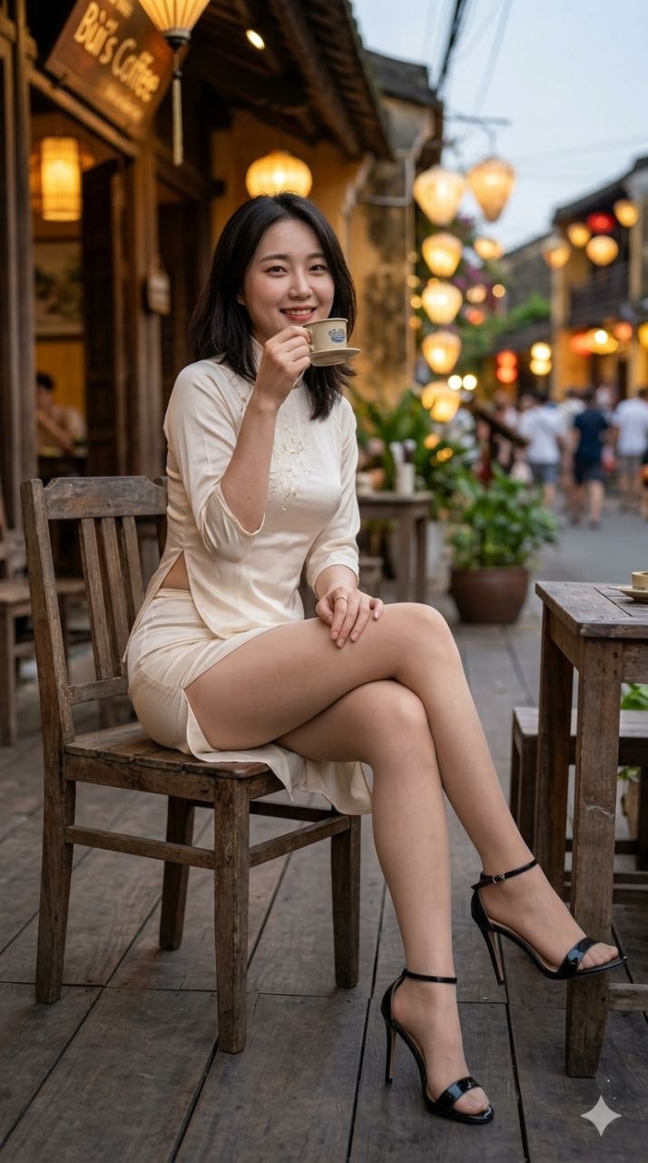 호이안 감성 카페와 야간 분위기를 보여주는 여행 이미지