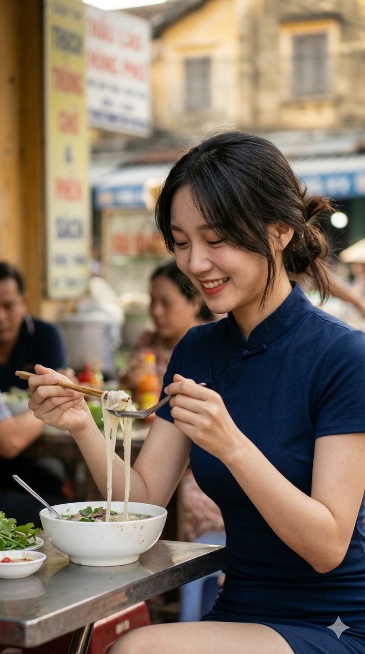 다낭 현지 쌀국수와 로컬 식당 분위기를 보여주는 이미지