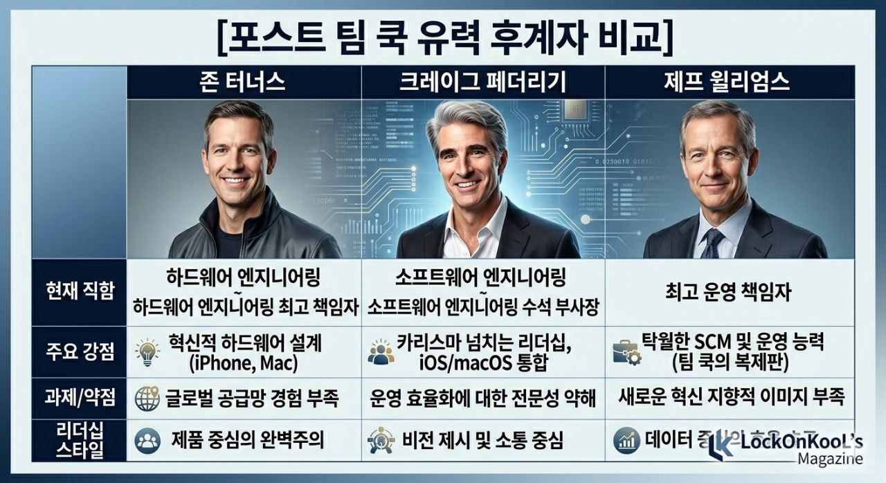 포스트 팀 쿡 유력 후계자 비교 인포그래픽