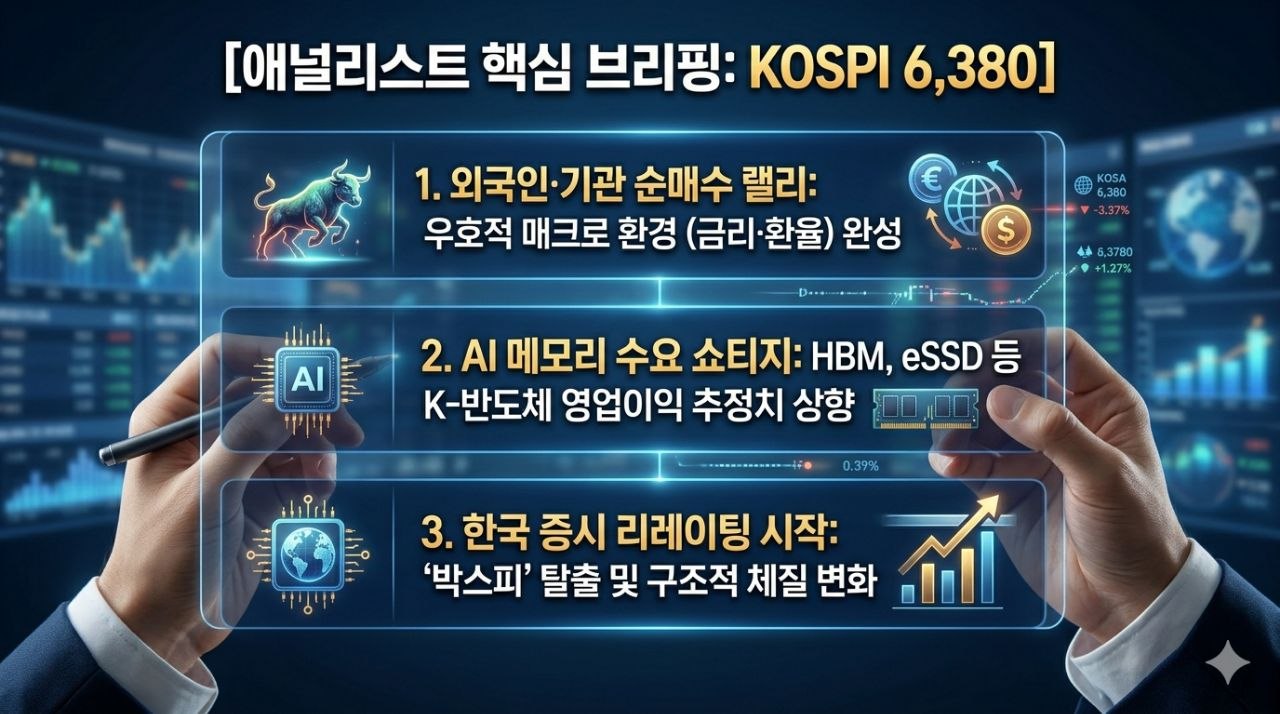 코스피 6380 애널리스트 핵심 브리핑 3가지를 정리한 인포그래픽