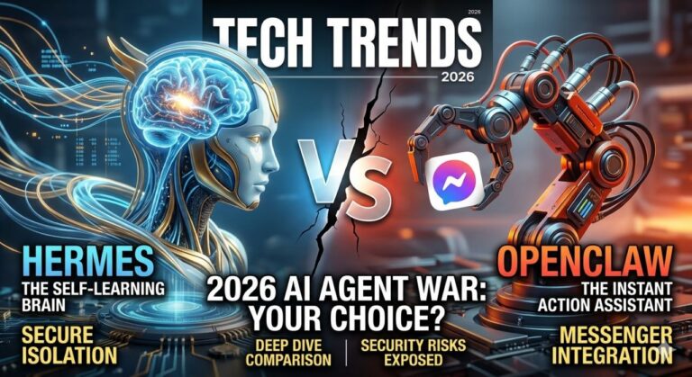 2026년 AI 에이전트 전쟁 Hermes와 OpenClaw 비교를 상징하는 대표 이미지