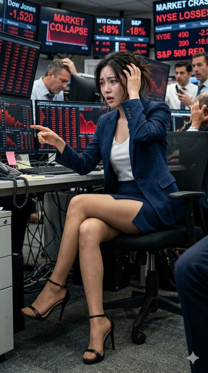 시장 급락과 트레이딩 데스크 패닉을 보여주는 이미지