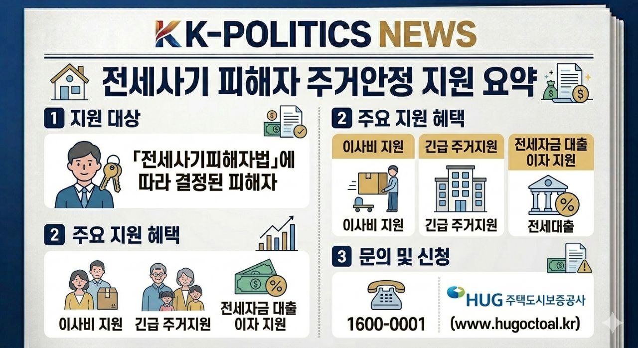 전세사기 피해자 주거안정 지원 대상과 주요 혜택을 요약한 이미지