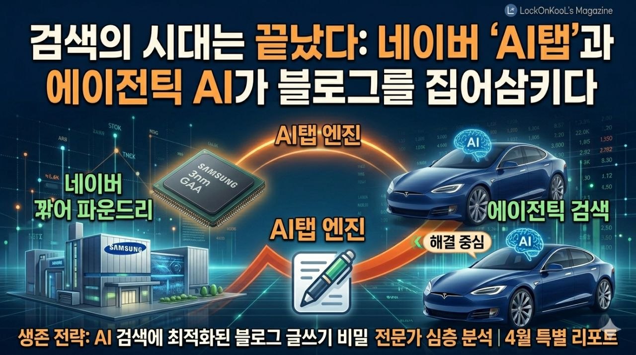 네이버 AI탭과 에이전틱 AI가 블로그 생태계를 바꾸는 흐름을 시각화한 배너 이미지