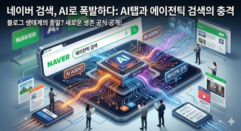 네이버 AI탭과 에이전틱 검색이 블로그 생태계에 미치는 변화를 시각화한 대표 이미지
