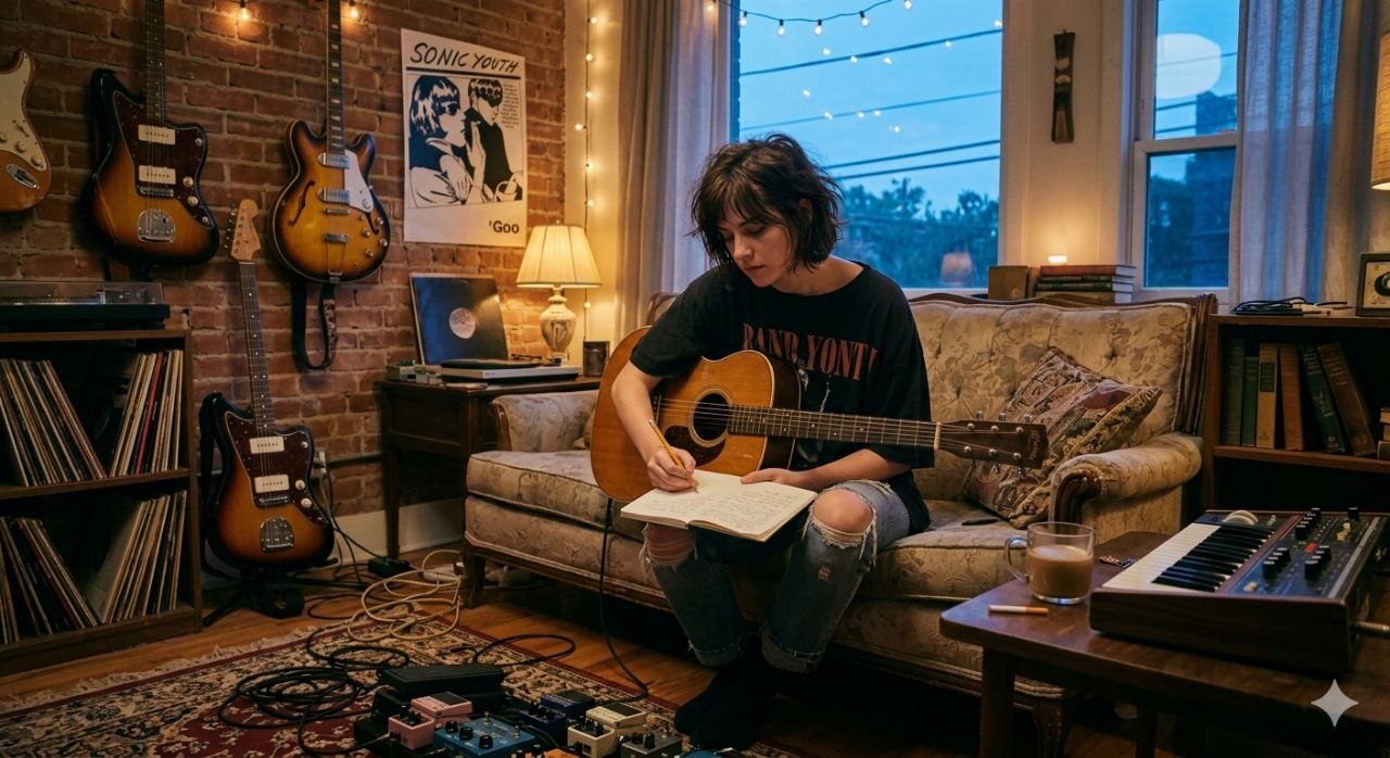 기타와 노트, 작업실 풍경으로 표현한 라디오헤드식 송라이팅의 고독