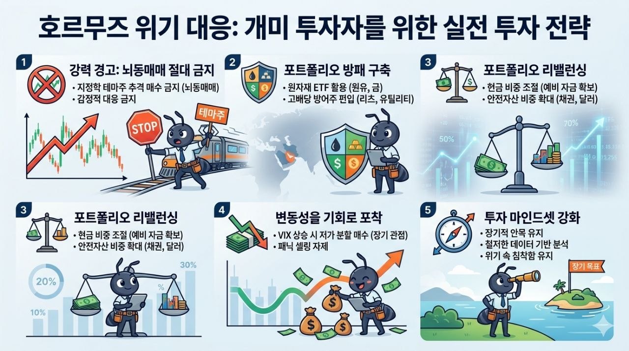 호르무즈 위기 대응 개미 투자자를 위한 실전 투자 전략 인포그래픽