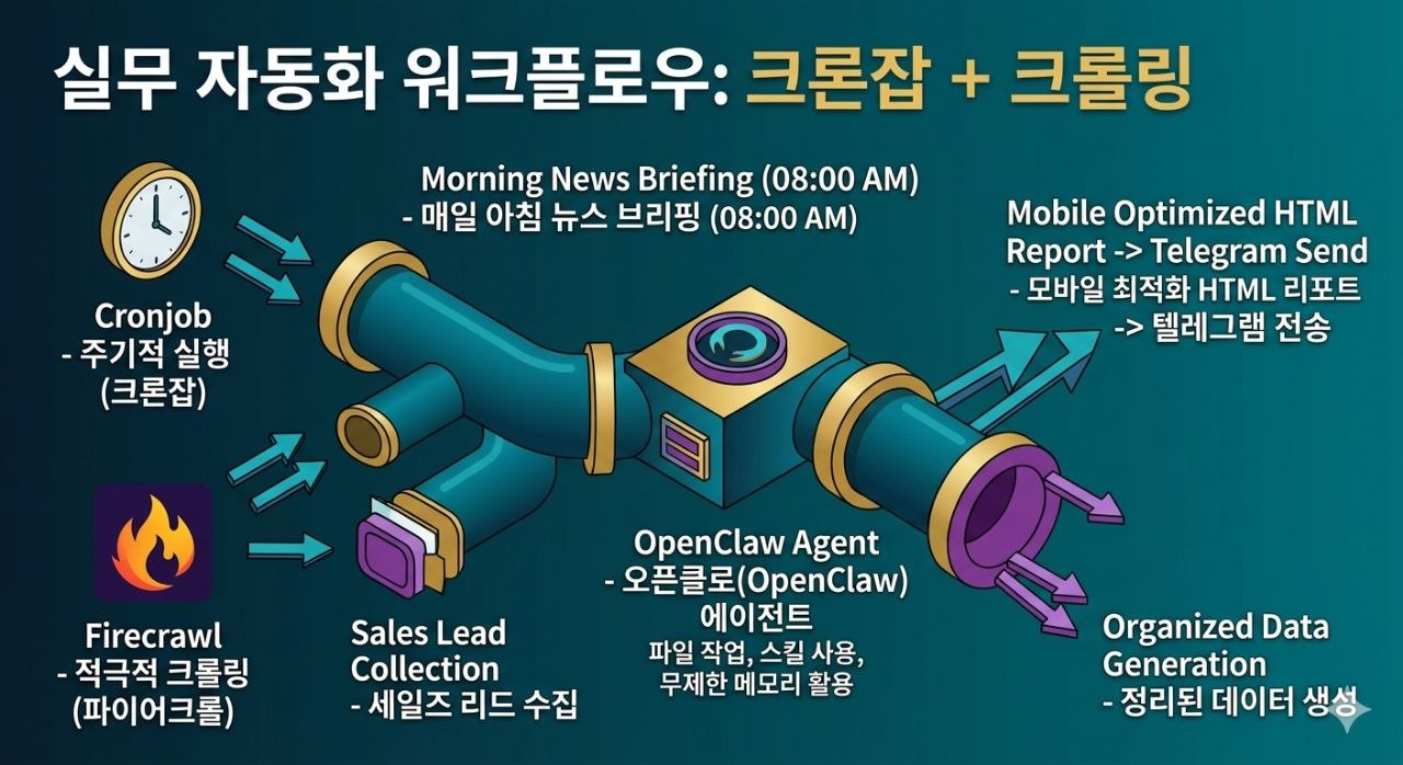 크론잡과 크롤링 자동화 인포그래픽