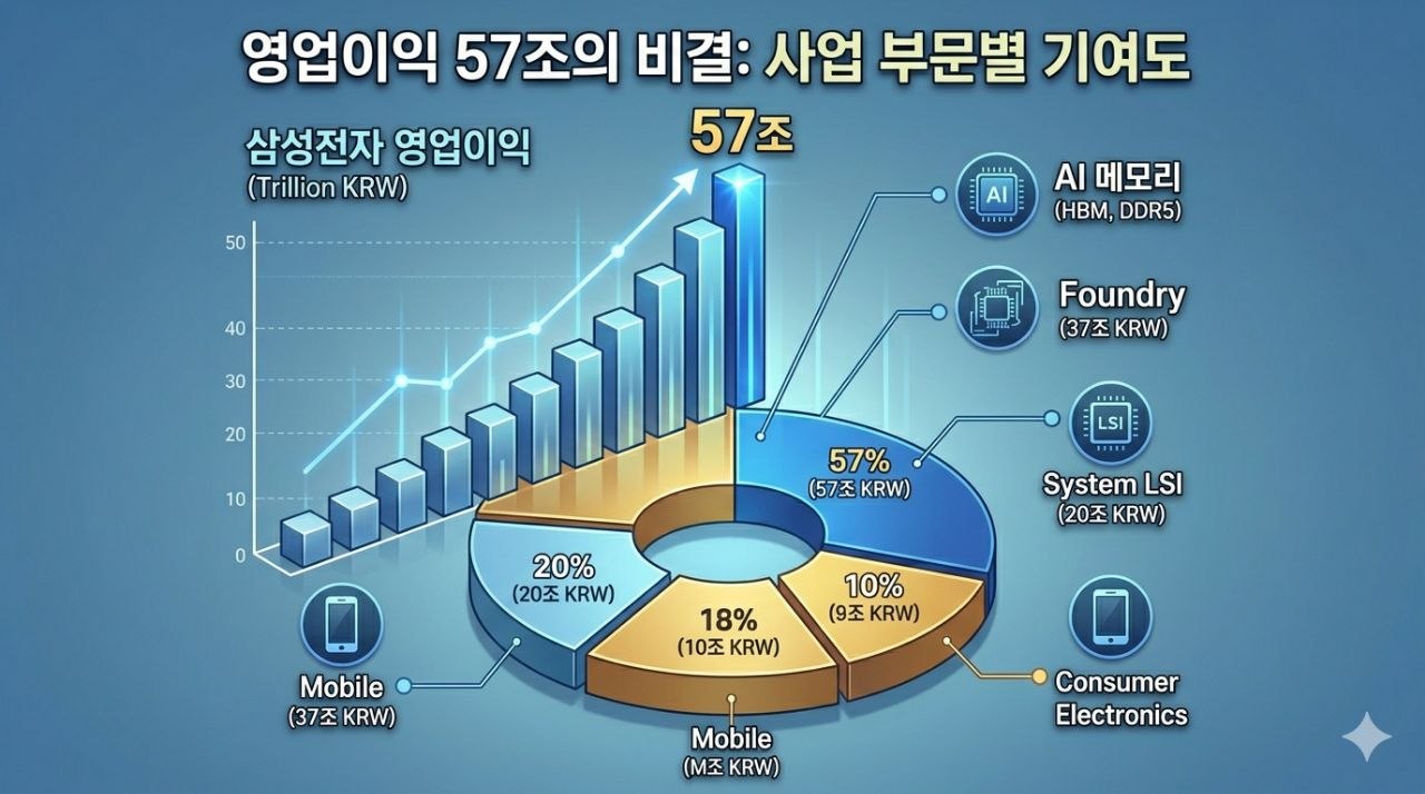 영업이익 57조의 비결 사업 부문별 기여도 인포그래픽