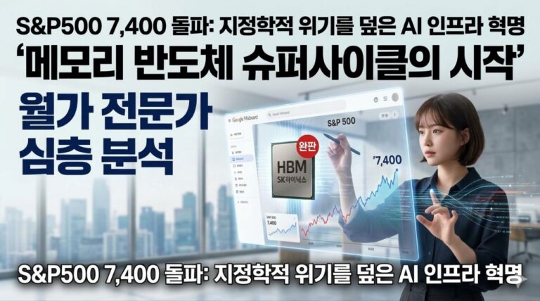 S&P500 7400 돌파와 메모리 반도체 슈퍼사이클을 상징적으로 보여 주는 대표 썸네일 이미지