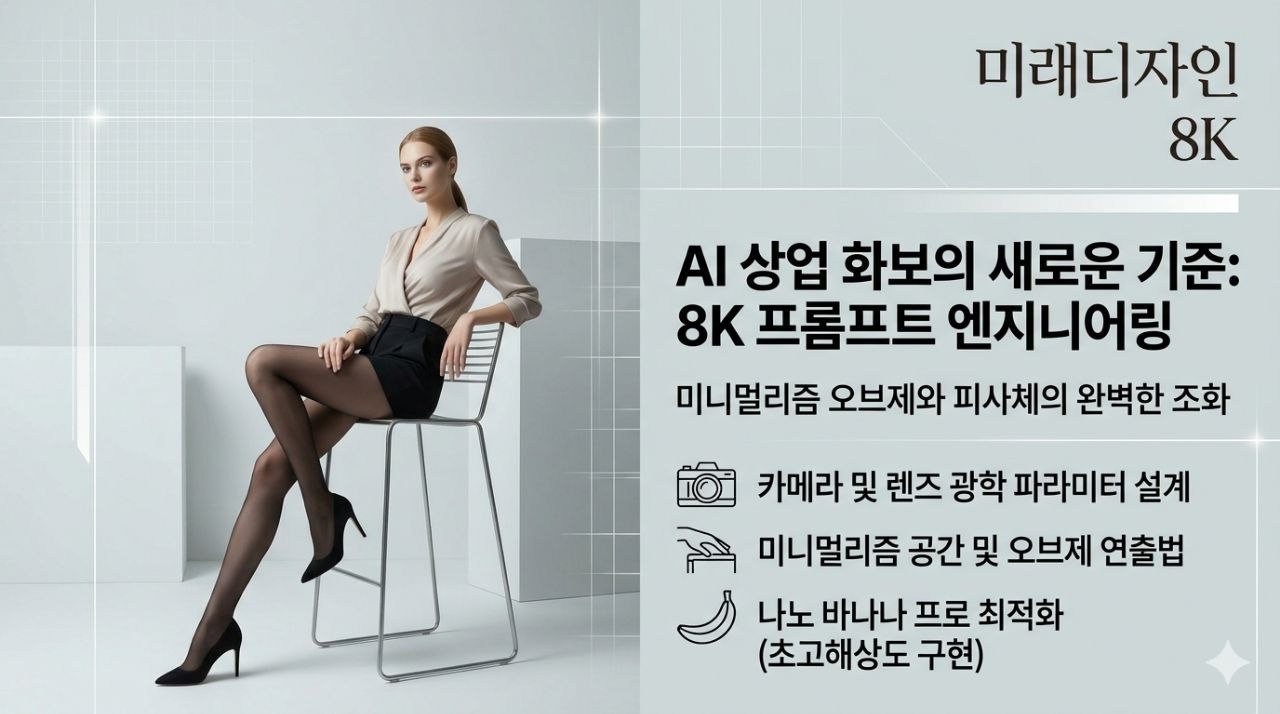 8K 하이엔드 상업 화보를 위한 프롬프트 엔지니어링: 미니멀리즘 오브제와 피사체의 완벽한 조화