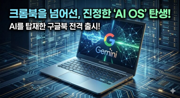 AI를 탑재한 구글북과 제미나이 중심 AI OS 노트북 탄생을 상징적으로 보여 주는 대표 썸네일 이미지