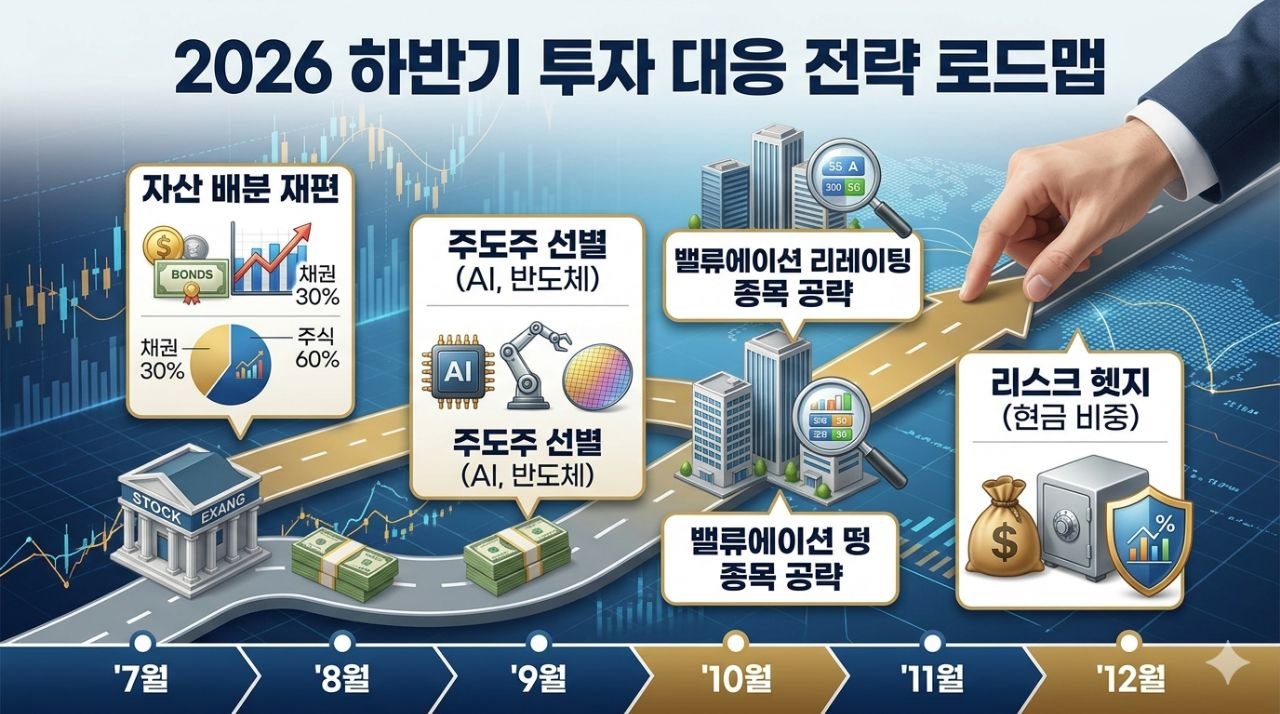 자산 배분 재편, 주도주 선별, 밸류에이션 리레이팅 공략, 리스크 헷지를 정리한 2026 하반기 투자 대응 전략 로드맵