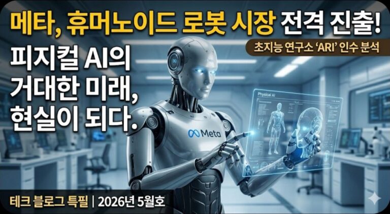 메타의 휴머노이드 로봇 시장 진출과 피지컬 AI의 미래를 상징적으로 보여주는 대표 이미지