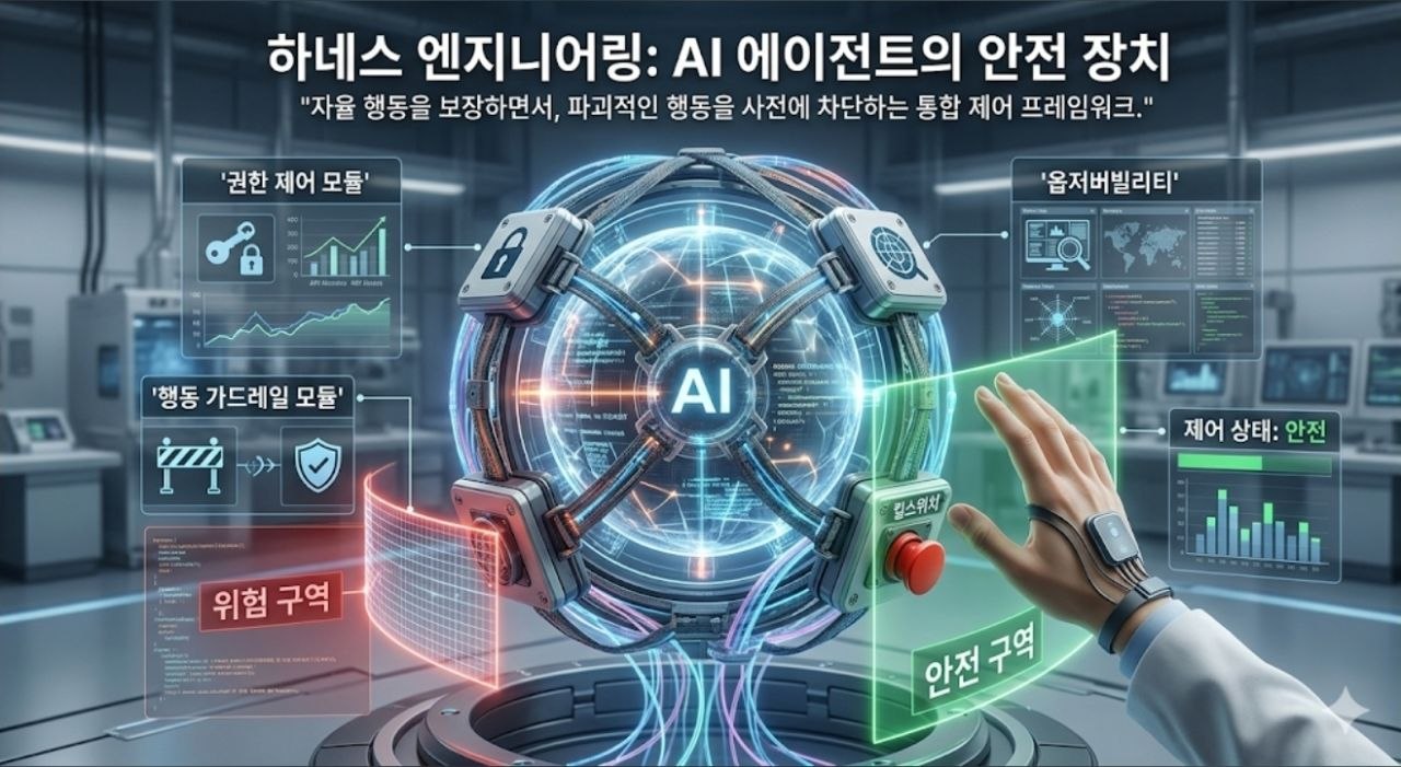 하네스 엔지니어링이 AI 에이전트의 안전장치로 작동하는 개념도