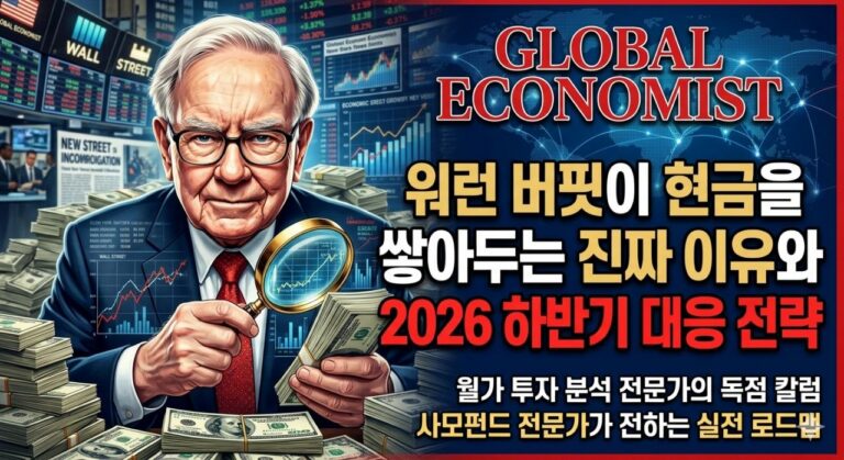 워런 버핏과 현금 더미, 월가 차트가 함께 보이는 2026 하반기 대응 전략 대표 이미지