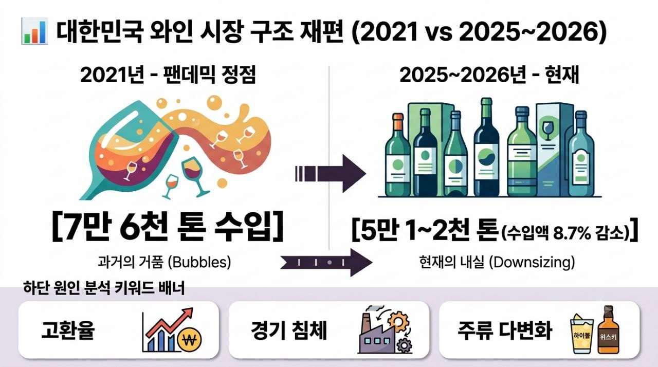 대한민국 와인 시장 구조 재편 2021 대비 2025~2026 인포그래픽