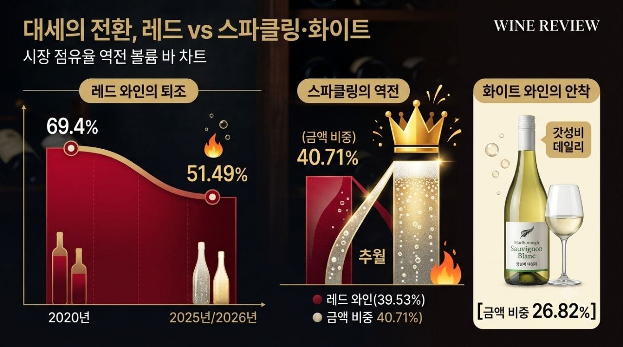 레드 와인 후퇴와 스파클링·화이트 부상 인포그래픽