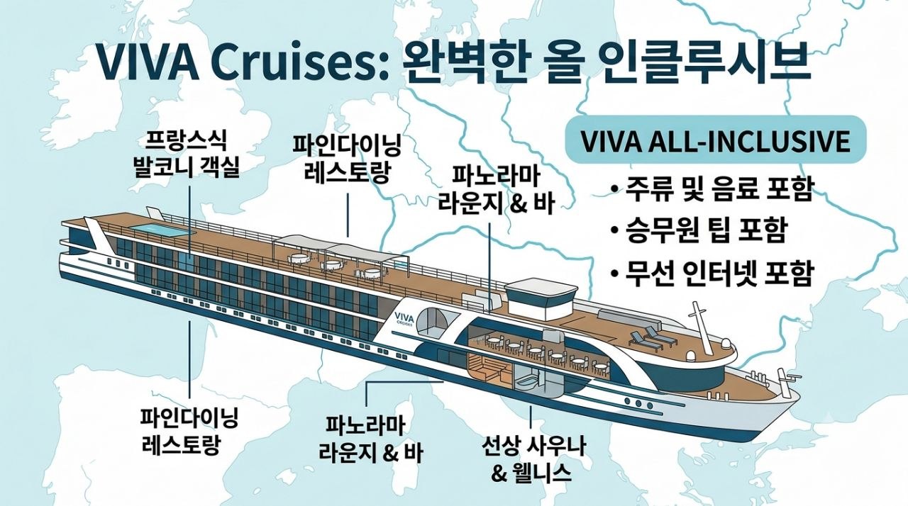 VIVA Cruises 올 인클루시브와 선박 구성 인포그래픽